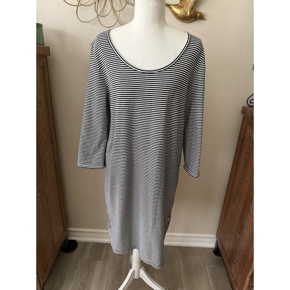 J. Jill Dresses & Skirts - J‎ Jill Perfect Pima Dress Medium Black White Striped 3/4 Sleeve Casual Knit